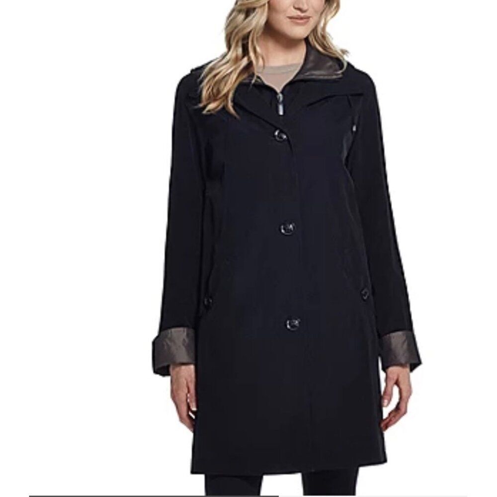 Gallery Petite Women Brown Water Repellent Coat With Detachable Hoodie Size PL